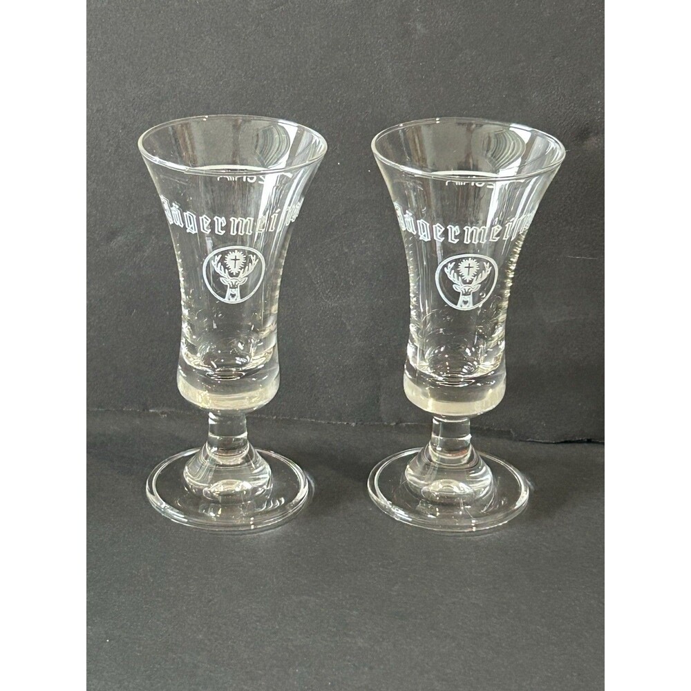 Jägermeister 2cl Footed Cordial Shot Glasses Set of 2 Etched Stag Logo Barware